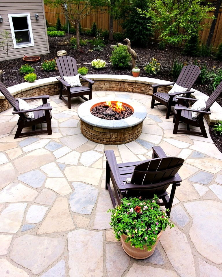 aesthetic flagstone patio with fire pit - 25 Stone Patio With a Fire Pit Ideas
