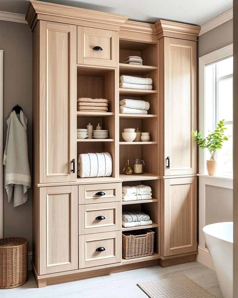 aesthetic floor to ceiling storage - 30 Transitional Bathroom Ideas