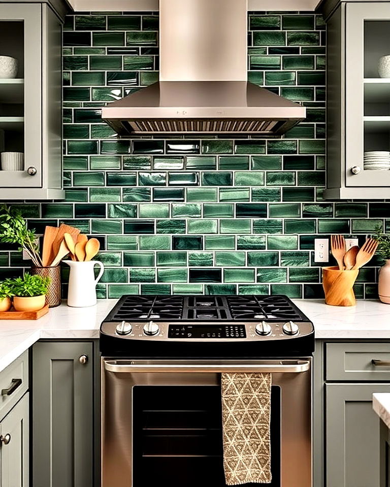 aesthetic forest green backsplash - 40 Dark Green Kitchen Ideas