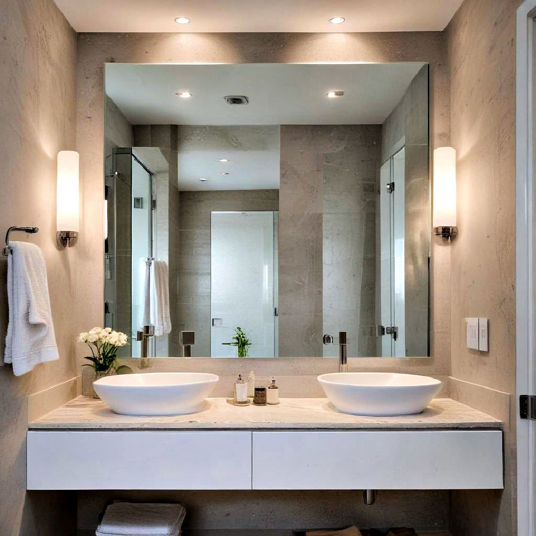 aesthetic frameless mirror - 40 Bathroom Design Ideas