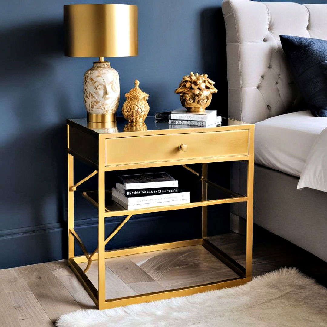aesthetic golden side table - 20 Blue and Gold Bedroom Ideas