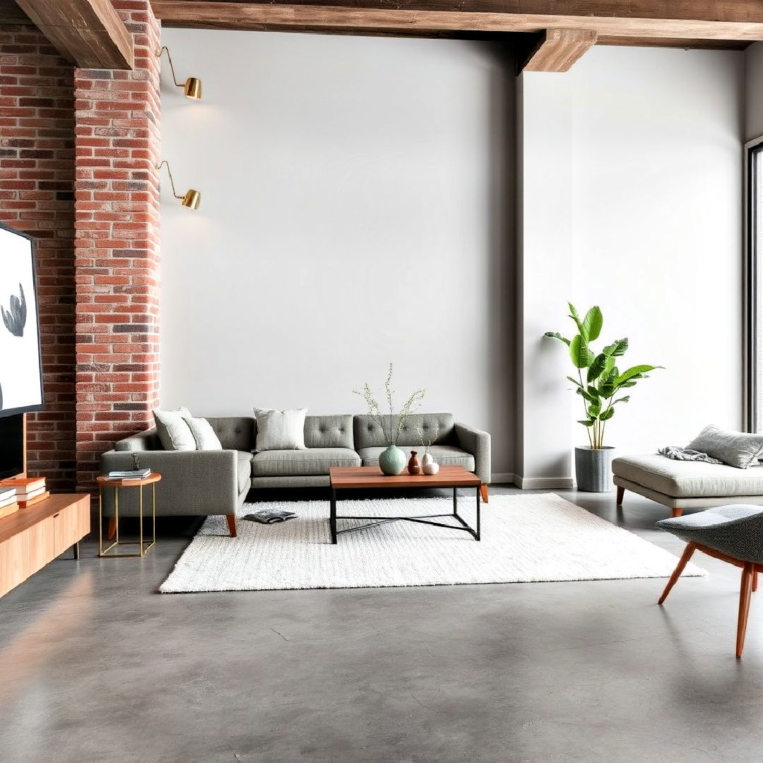 aesthetic grey concrete flooring - 25 Grey Flooring Living Room Ideas
