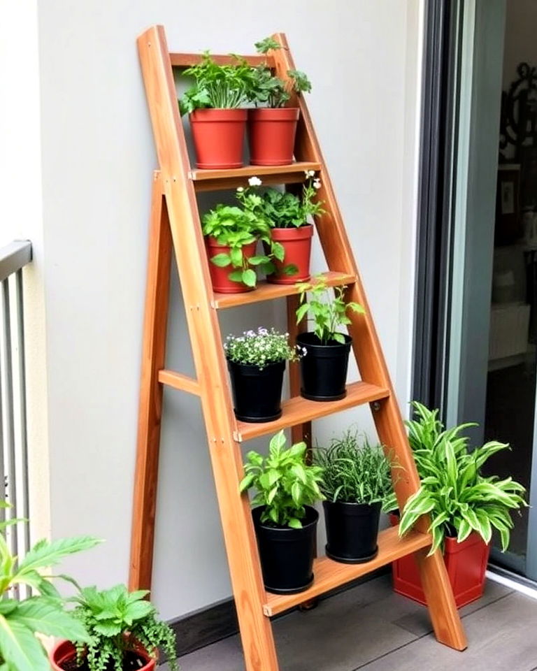 aesthetic herb ladder planter - 20 Balcony Herb Garden Ideas