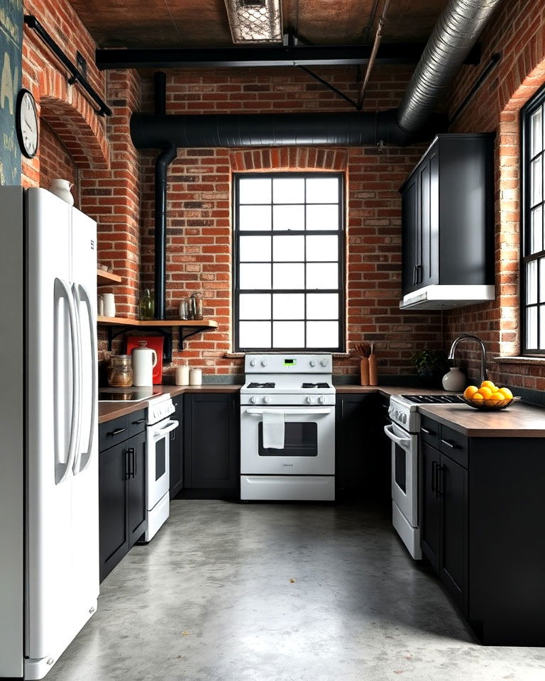 aesthetic industrial loft kitchen - 40 Kitchen With White Appliances Ideas