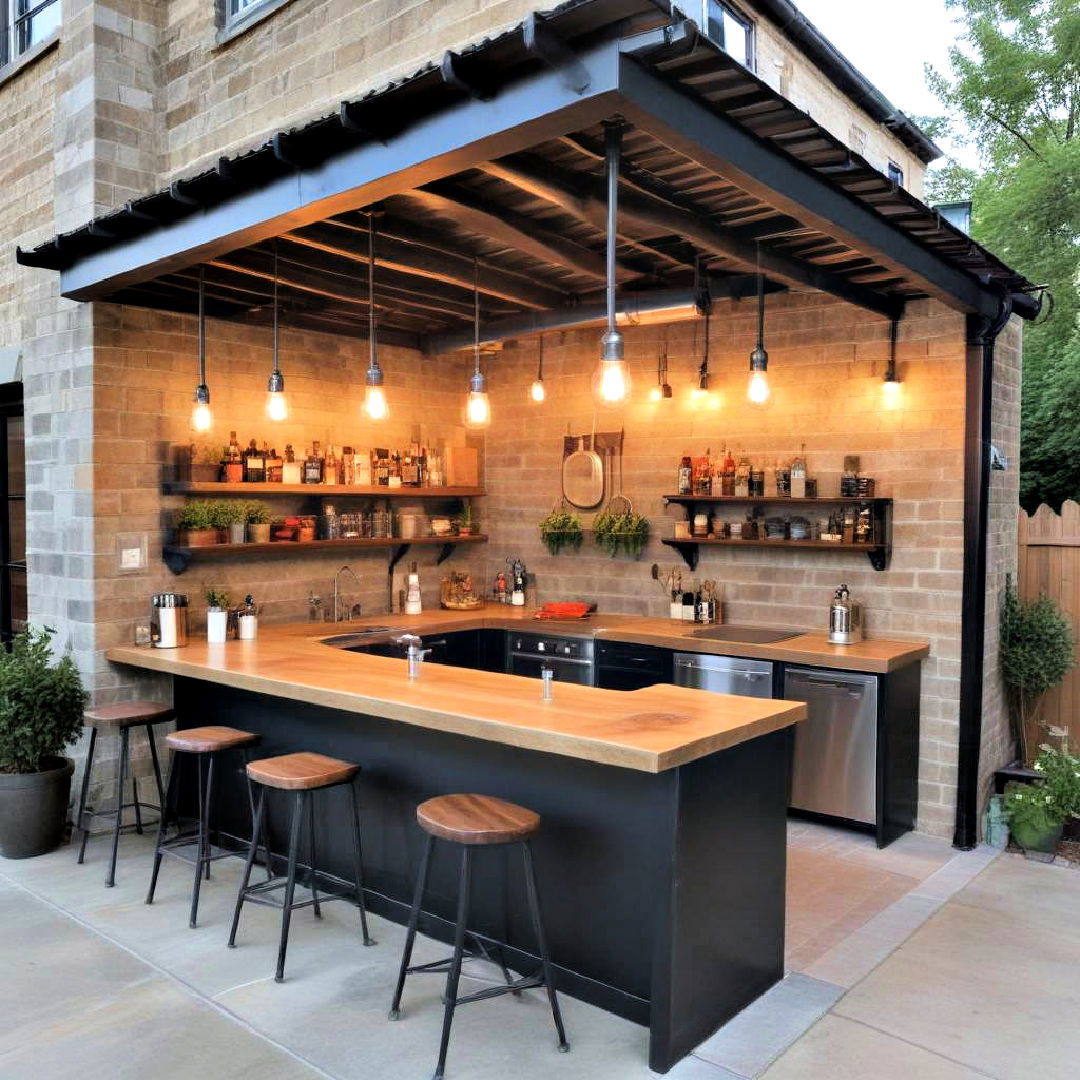 aesthetic industrial loft style shelter - 25 Covered Outdoor Kitchen Ideas