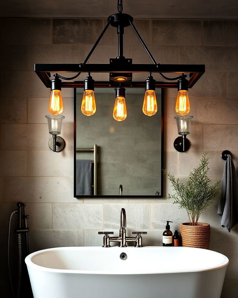 aesthetic industrial metal chandelier - 20 Bathroom Chandelier Ideas