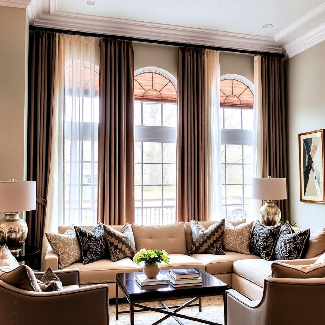 aesthetic layered window treatments - 40 Transitional Living Room Ideas