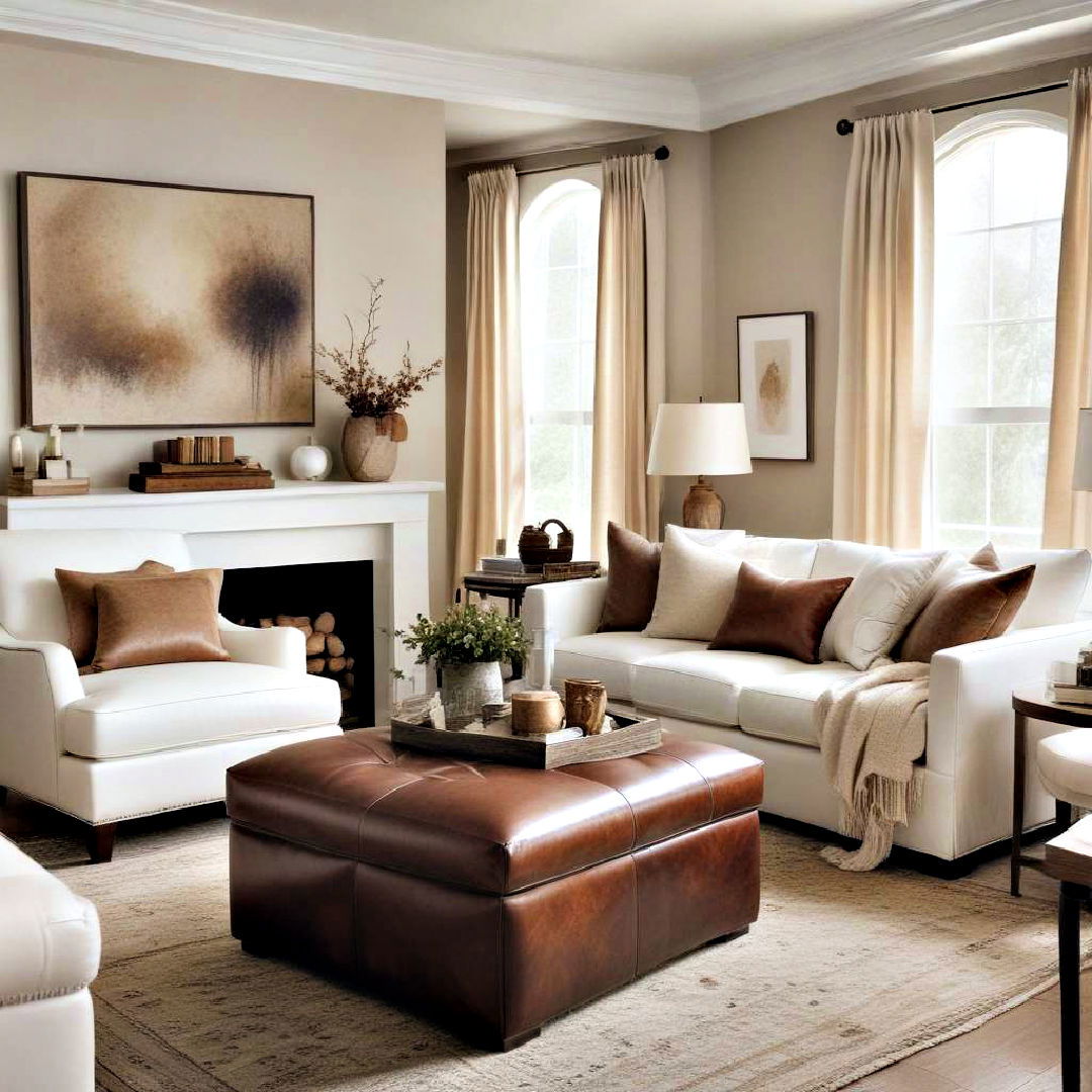 aesthetic leather accents - 40 Neutral Living Room Ideas