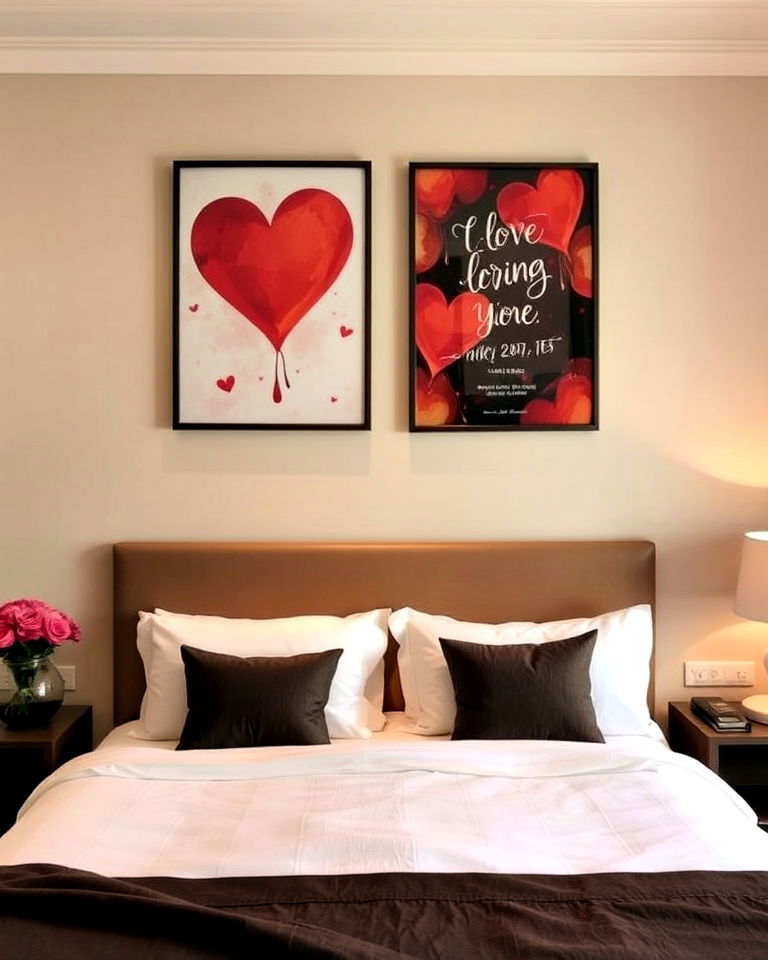 aesthetic love themed wall art - 30 Romantic Hotel Room Ideas