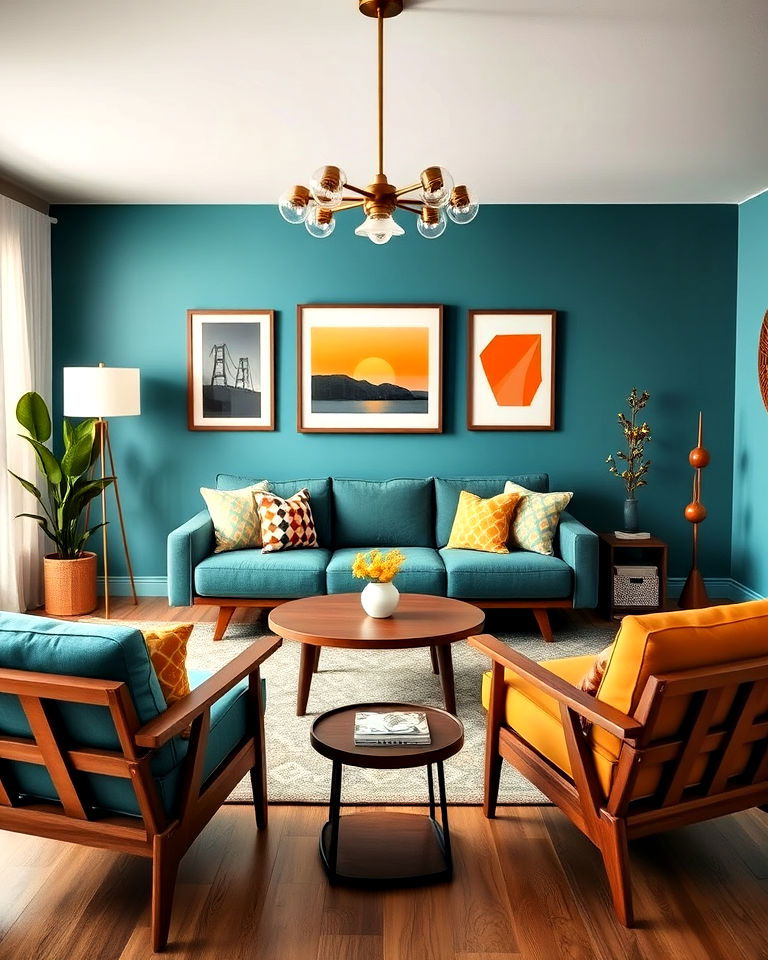 aesthetic mid century modern accents - 20 Teal Couch Living Room Ideas