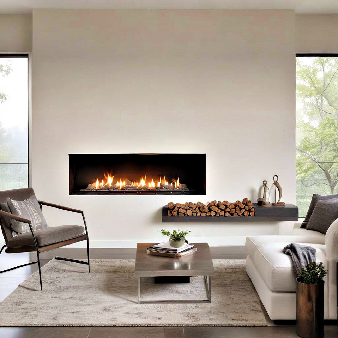 aesthetic minimalist linear fireplace - 40 Modern Fireplace Ideas