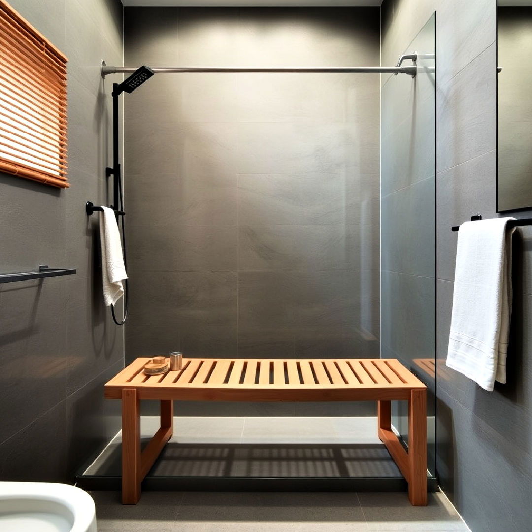 aesthetic minimalist shower bench - 40 Japandi Bathroom Ideas