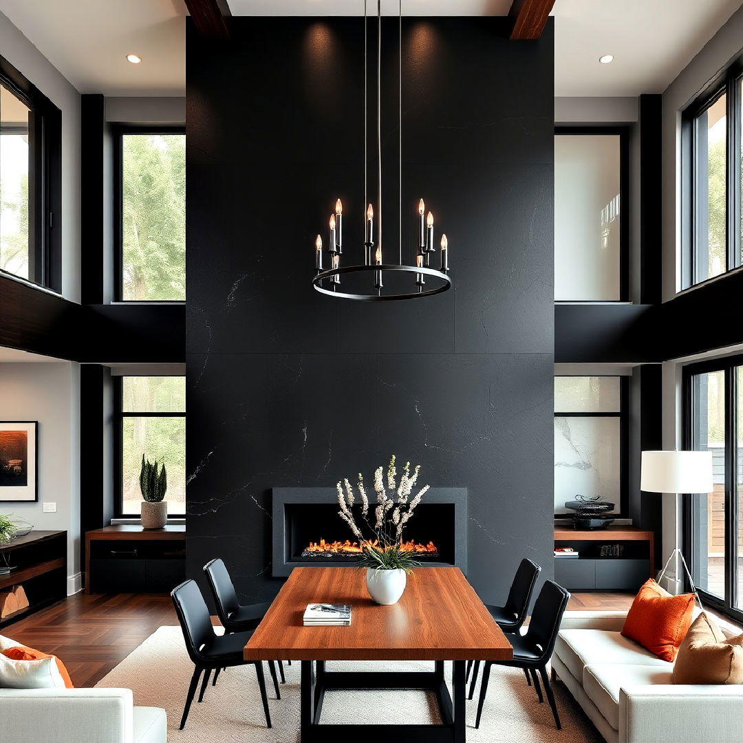 aesthetic modern black slate fireplace - 25 Two-story Fireplace Ideas