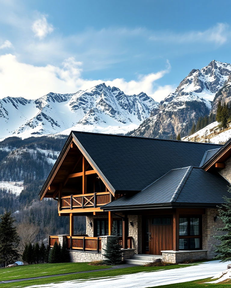 aesthetic mountain chalet with a black roof - 25 Houses With Black Roofs