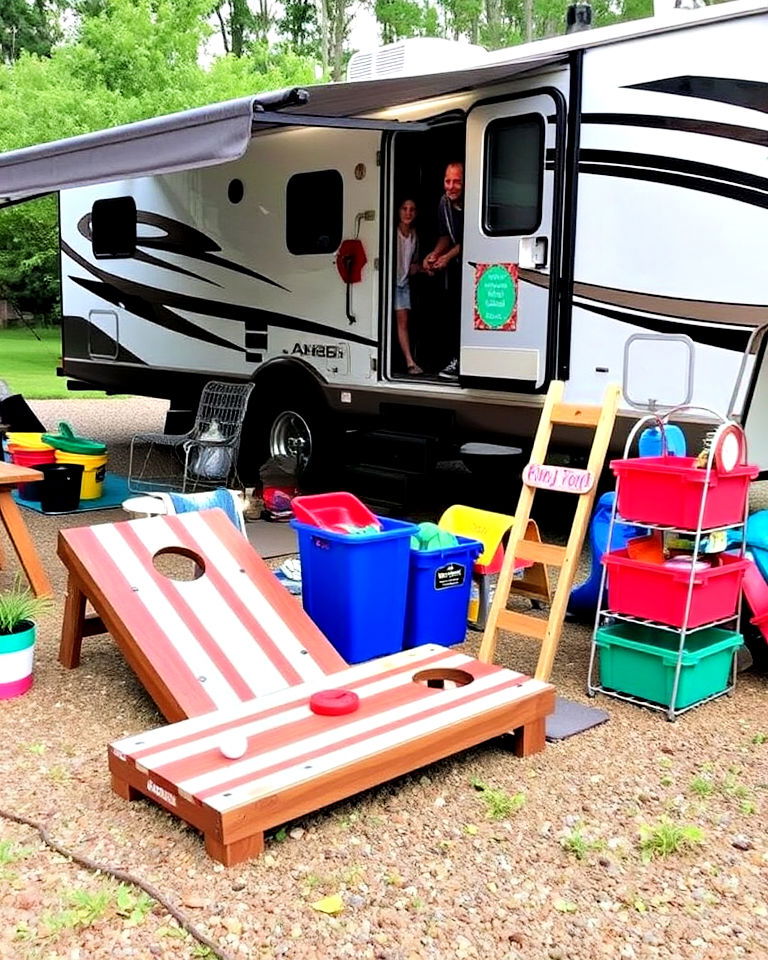 aesthetic outdoor game station - 30 Rv Campsite Decorating Ideas