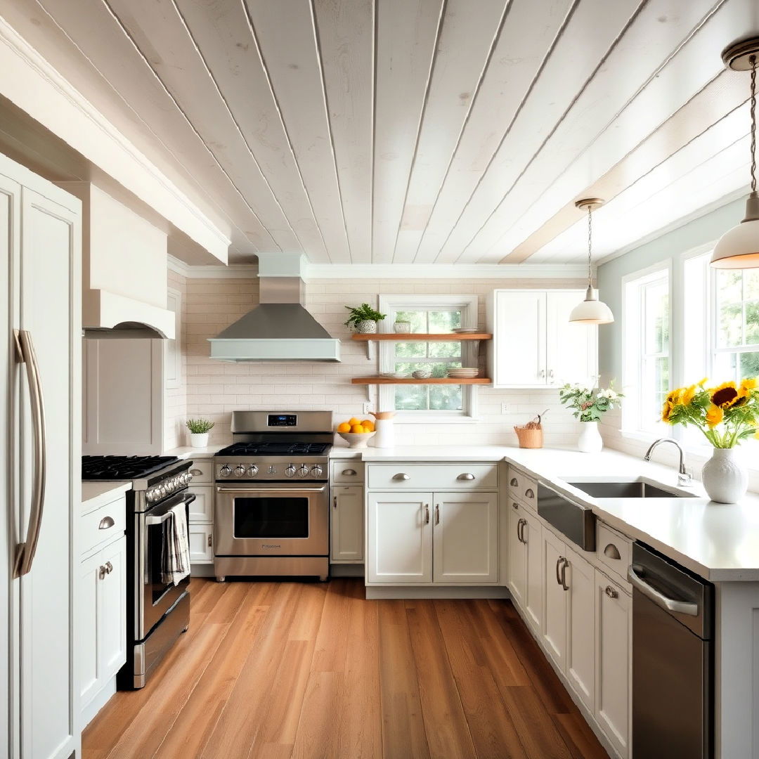aesthetic painted wood ceiling - 15 Wood Ceiling Kitchen Ideas