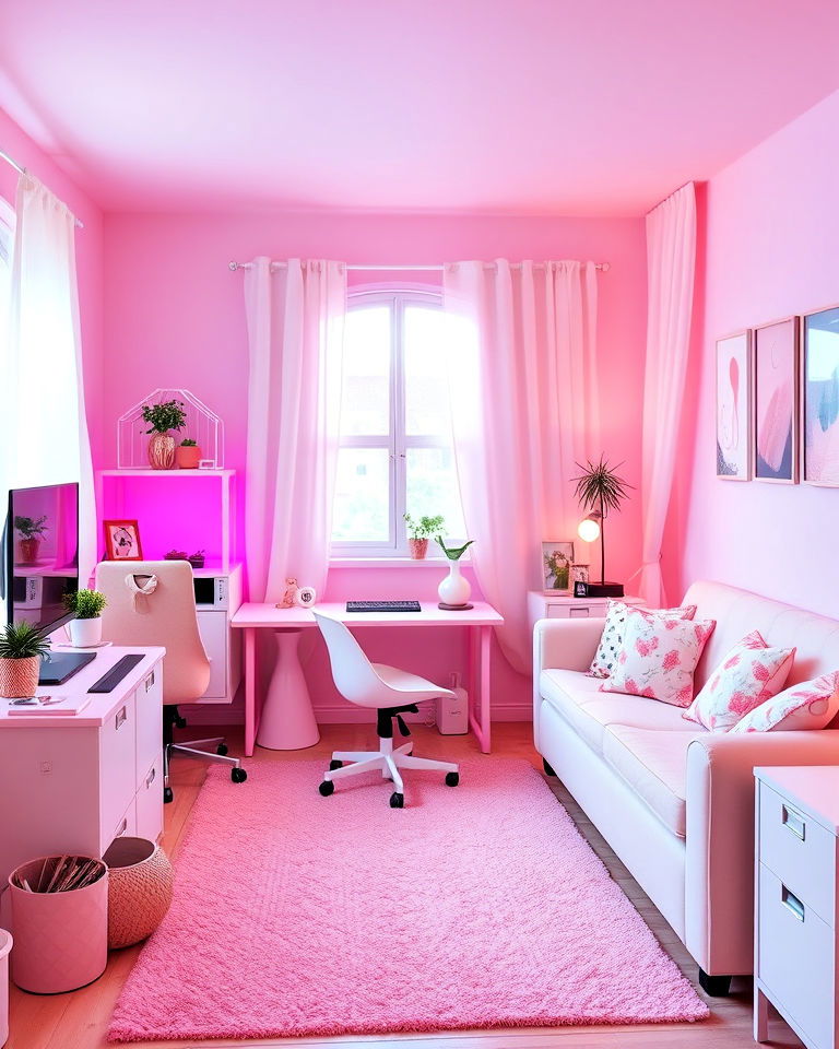 aesthetic pink and white color scheme - 20 Gamer Girl Room Ideas
