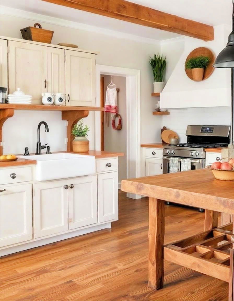 aesthetic rough hewn wood floors - 20 Primitive Kitchen Ideas