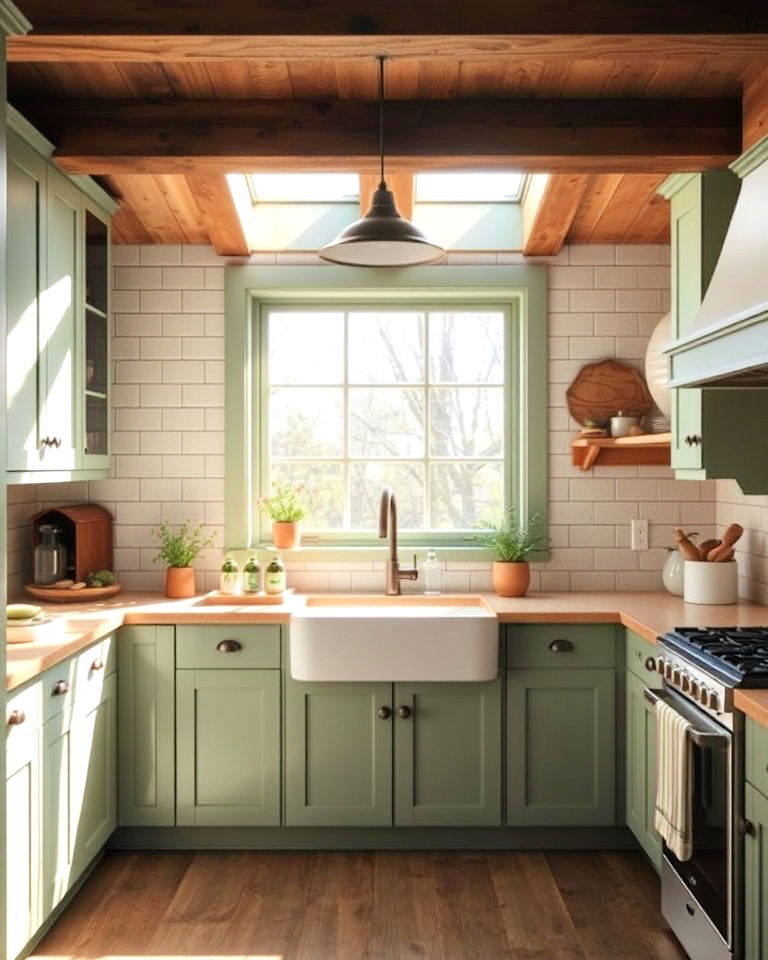 aesthetic sage green cabinets with natural light - 20 Rustic Sage Green Kitchen Cabinets