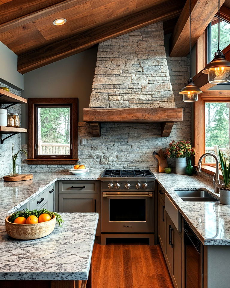 aesthetic stone accents - 20 Mountain House Kitchen Ideas