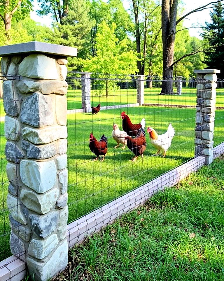 aesthetic stone and wire fence - 25 Chicken Fence Ideas