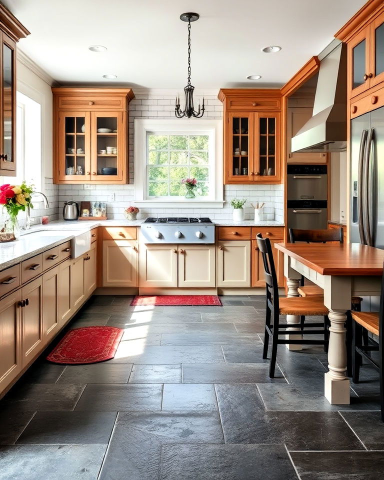 aesthetic transitional kitchen with slate floor - 20 Kitchens With Slate Floors