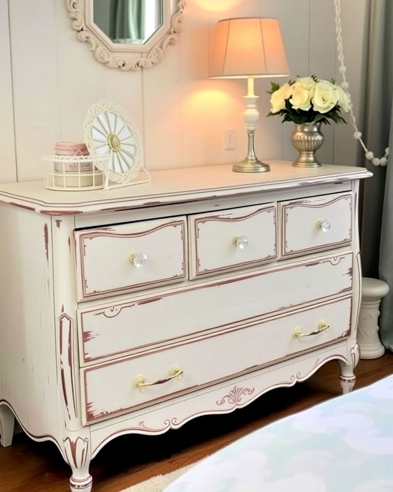 aesthetic vintage dresser with glass knobs - 20 Shabby Chic Bedroom Ideas