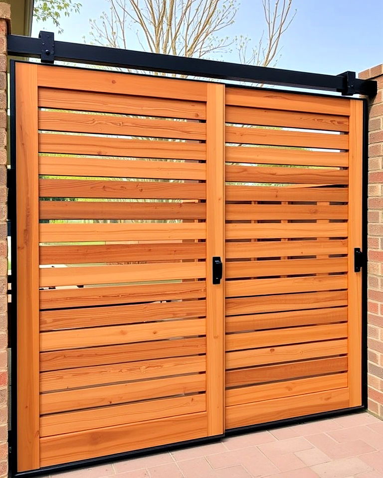 aesthetic wooden slat sliding gate - 30 Sliding Gate Design Ideas