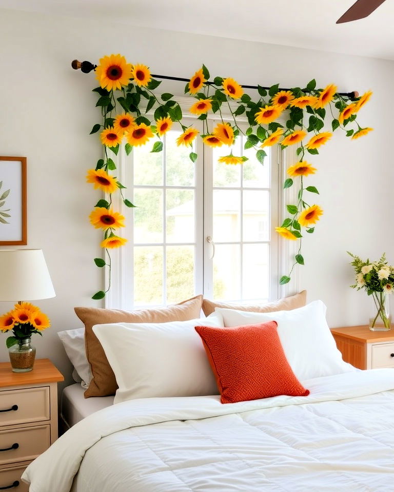 affordable DIY sunflower garland - 15 Sunflower Bedroom Ideas