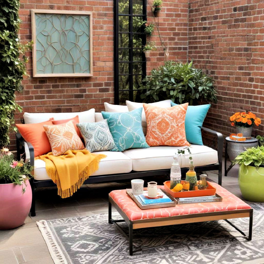 affordable colorful outdoor accessories - 40 Small Patio Ideas on a Budget