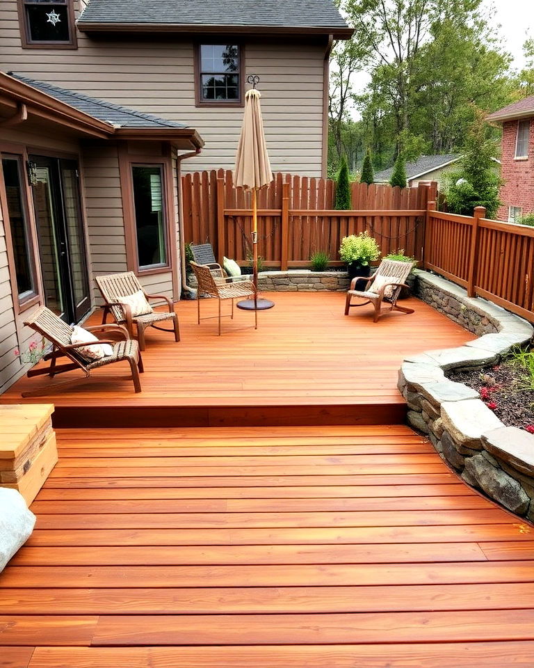 affordable stone and wood combo deck - 30 Backyard Deck Ideas on a Budget
