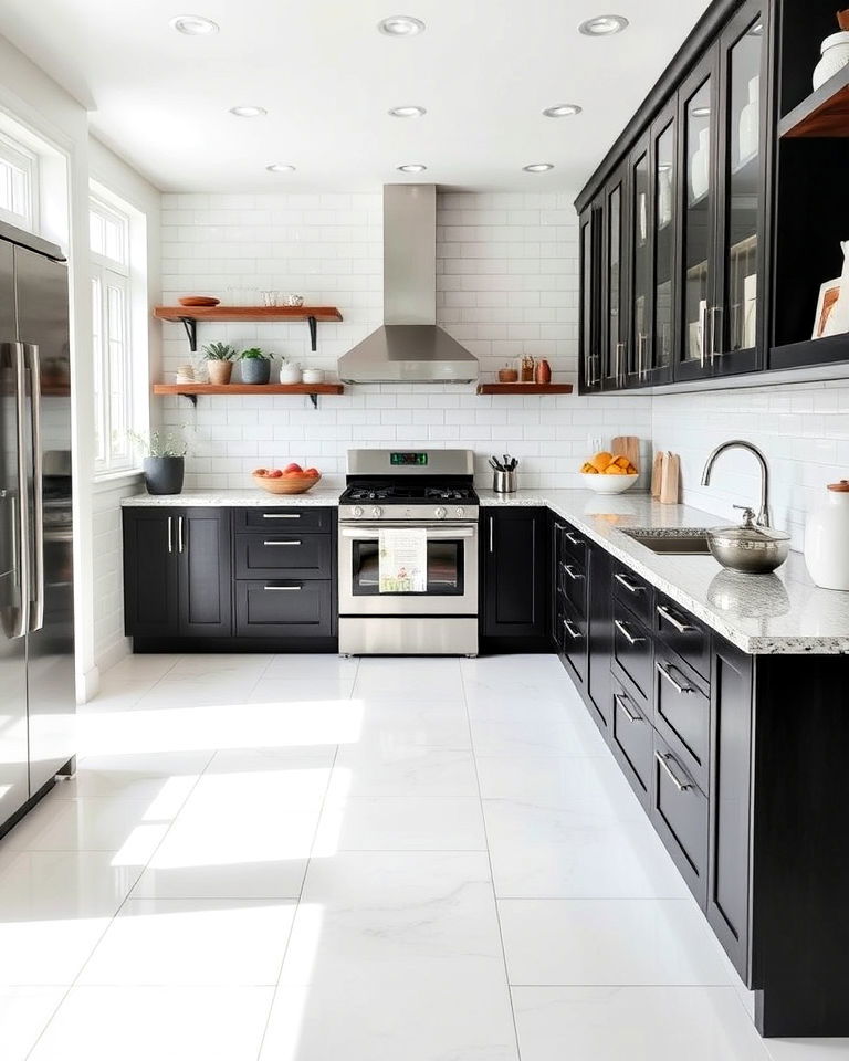 affordable white ceramic floor tiles - 25 White Kitchen Floor Ideas