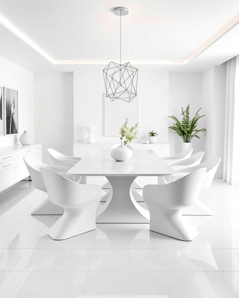 all white contemporary dining room design - 30 White Dining Room Ideas
