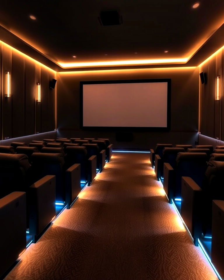 ambient floor lighting for modern home theater - 20 Modern Home Theater Ideas