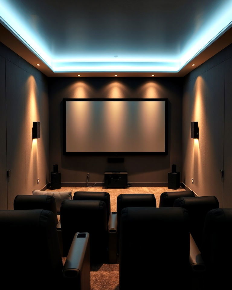 ambient wall wash lighting for dramatic effect - 40 Small Home Theater Ideas