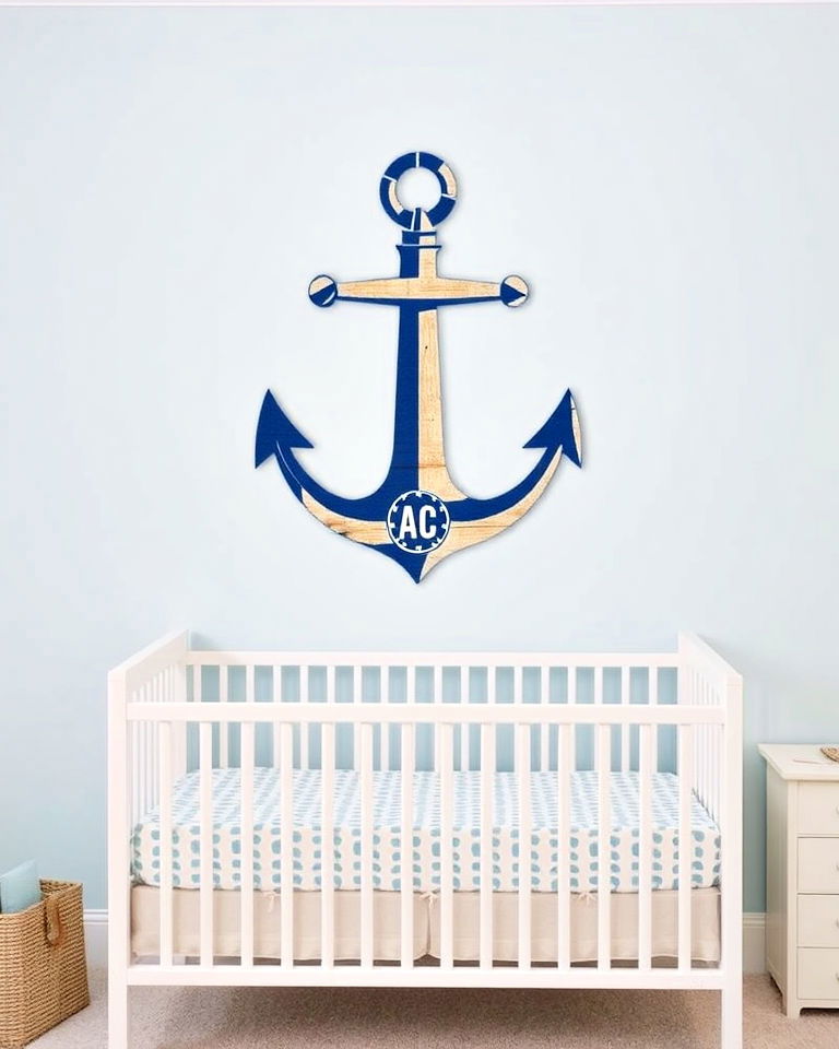 anchor themed wall art for nautical nursery - 25 Nautical Nursery Ideas