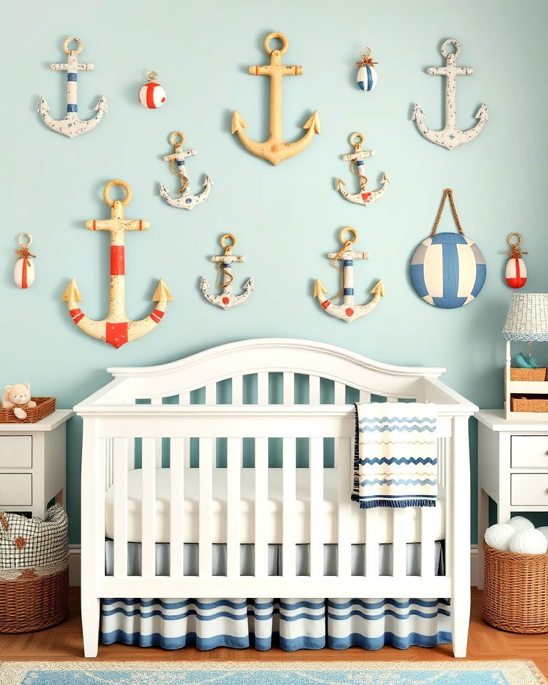 anchors and buoys wall decor for nursery - 20 Ocean-themed Nursery Ideas