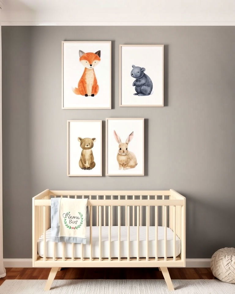 animal prints and artwork to add warmth - 25 Woodland Nursery Ideas