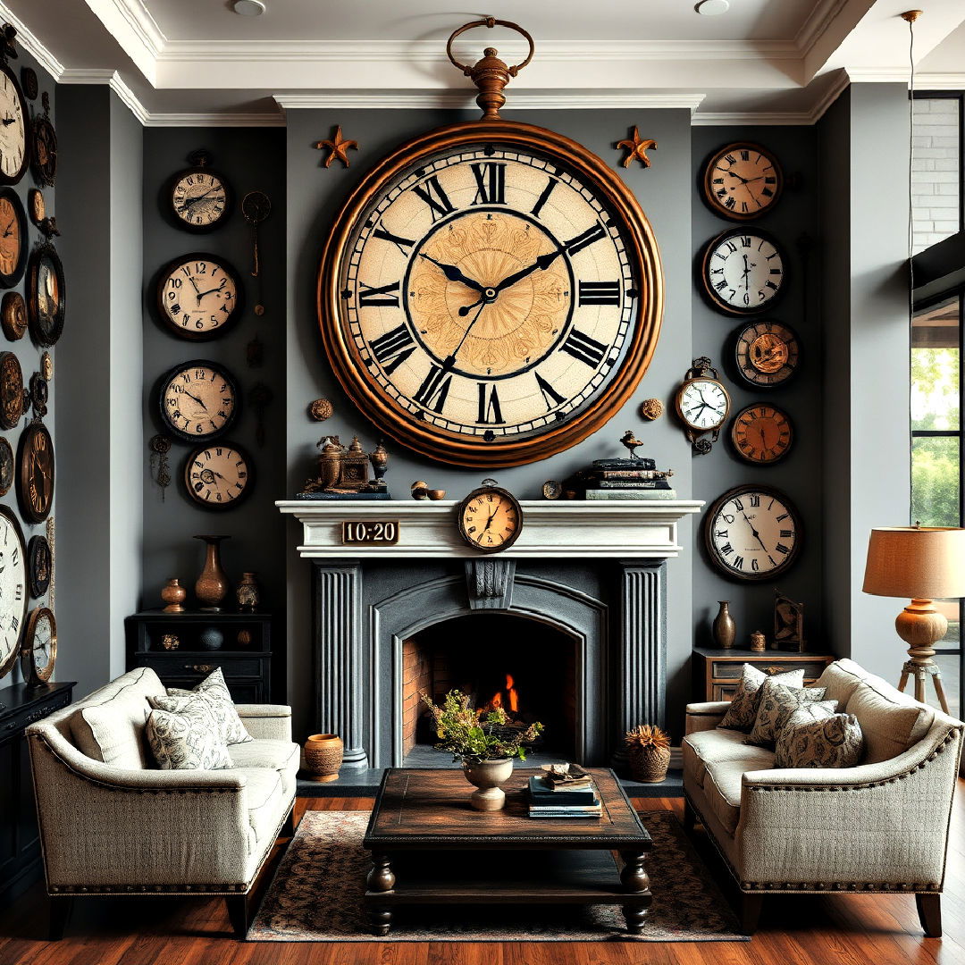 antique clocks and pocket watches - 25 Steampunk Interior Design Ideas