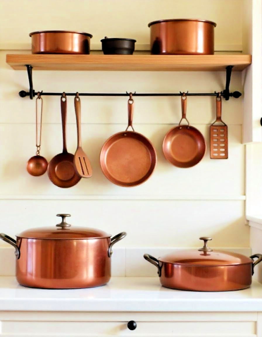 antique copper accents for primitive kitchen - 20 Primitive Kitchen Ideas