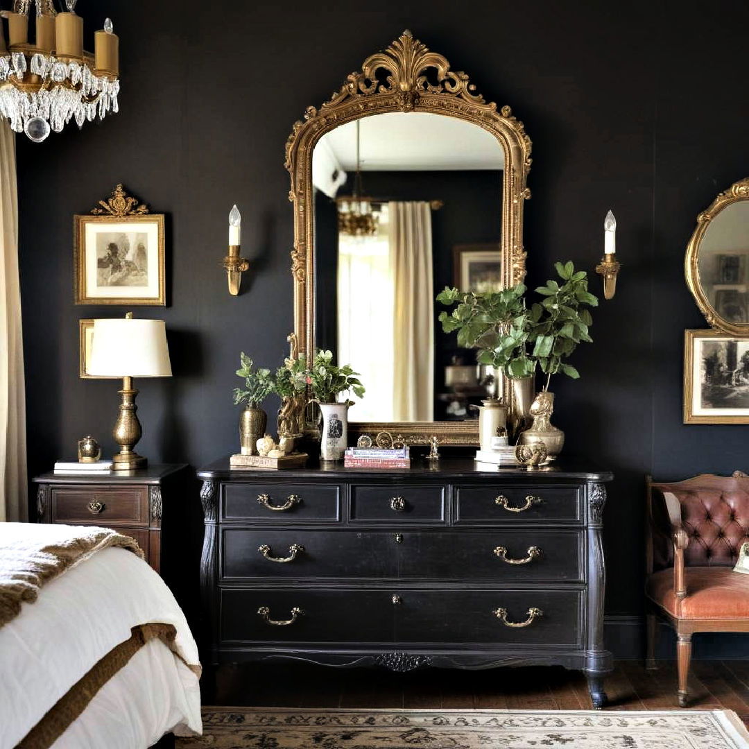antique dresser with timeless appeal - 25 Dark Bedroom Ideas