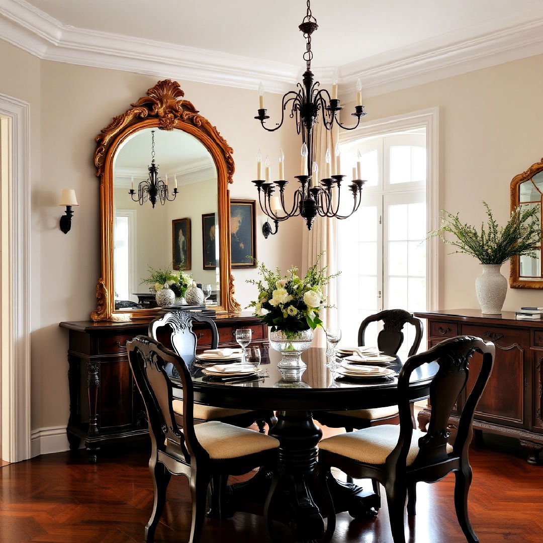 antique mirror to add vintage touch - 25 Dining Room Mirror Ideas