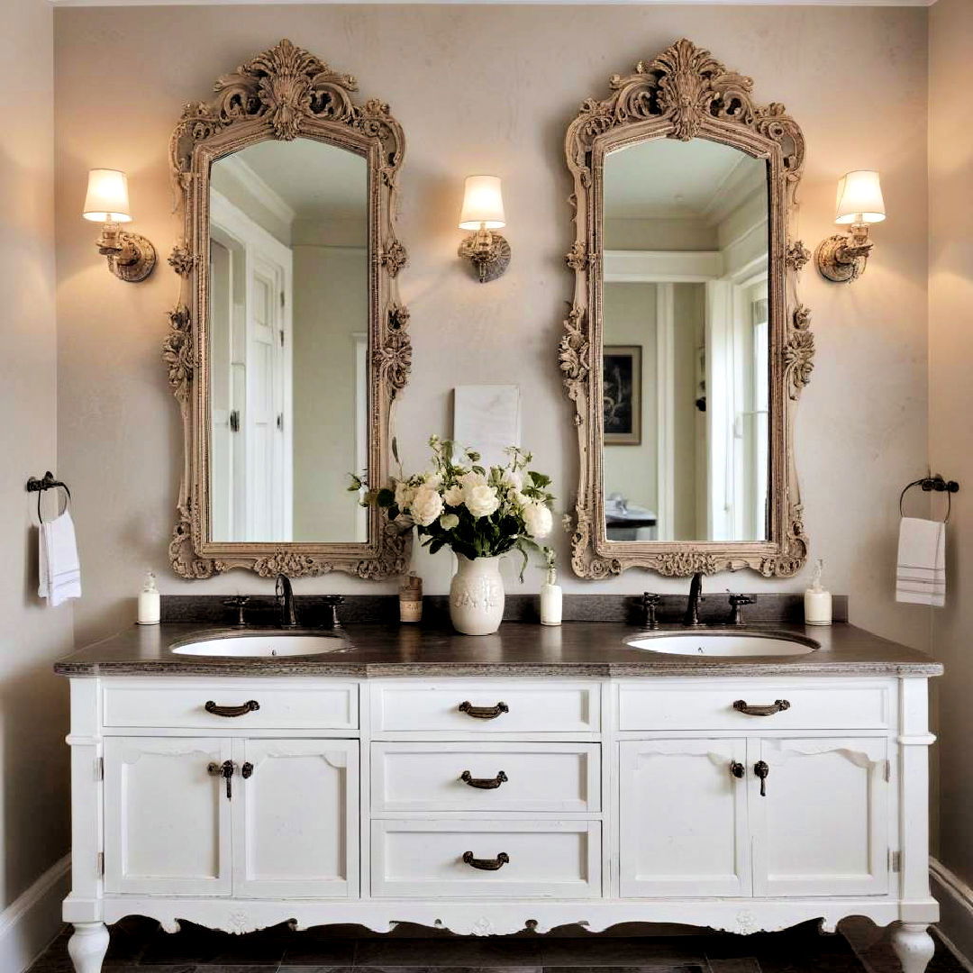 antique mirrors for farmhouse bathroom - 40 Farmhouse Bathroom Ideas