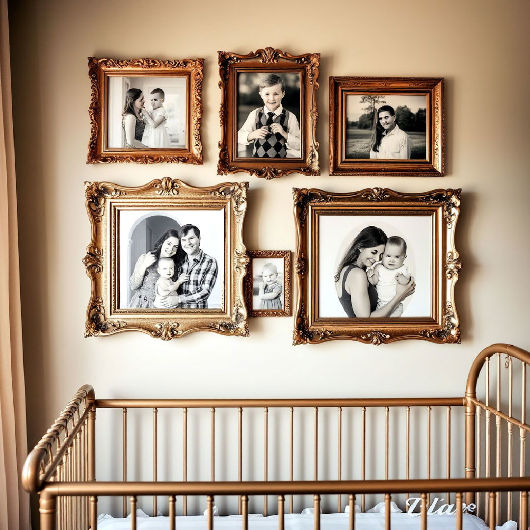 antique picture frames to display photos - 25 Vintage Nursery Ideas