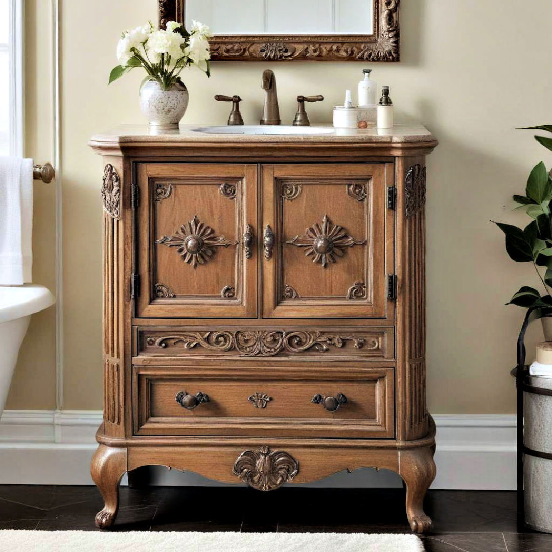 antique piece as a bathroom cabinet - 25 Bathroom Cabinet Ideas