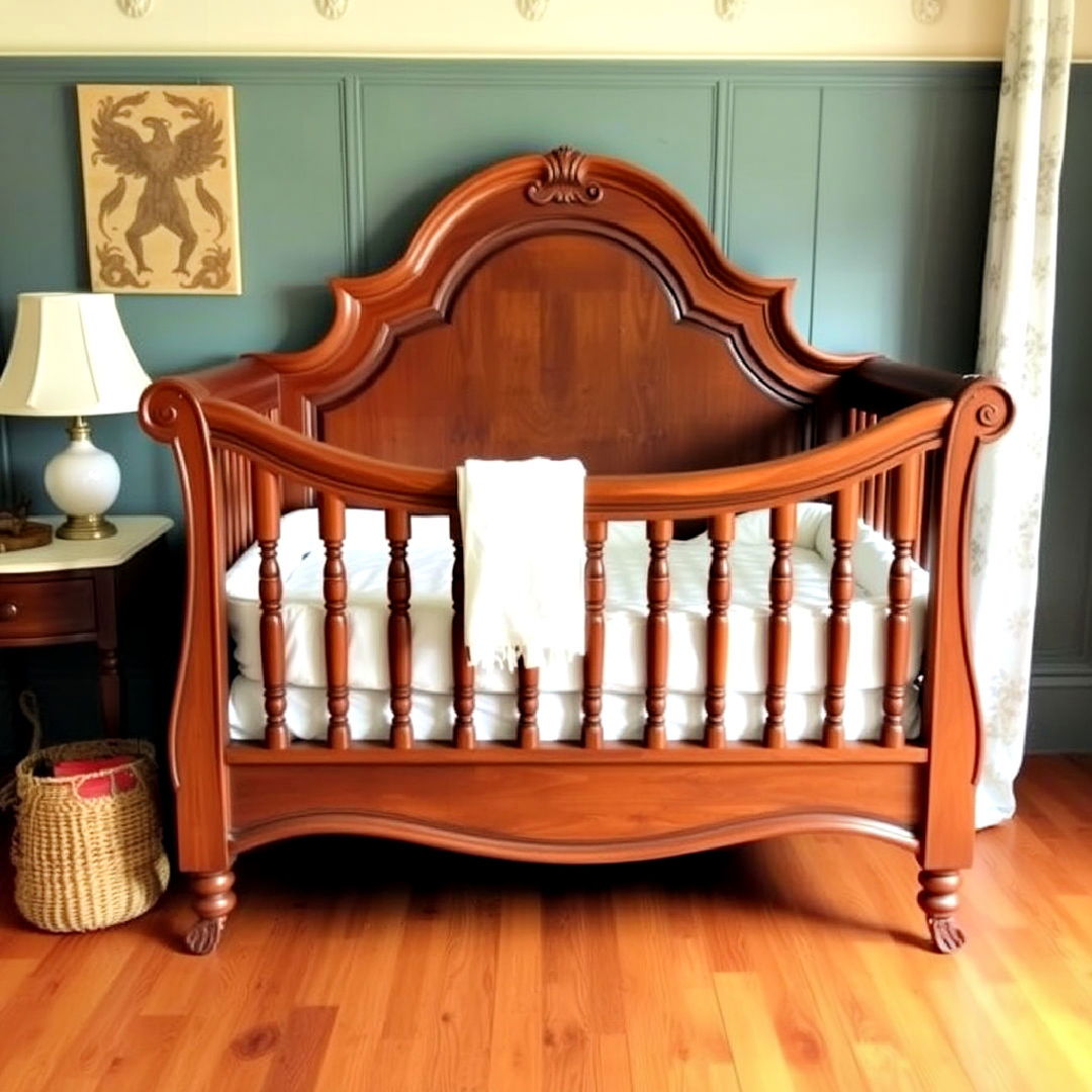 antique wooden crib for vintage nursery - 25 Vintage Nursery Ideas