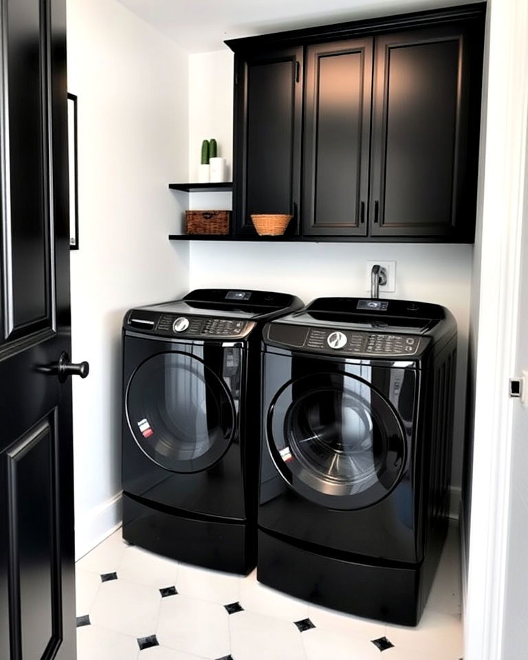 appliances for black and white laundry room - 15 Black and White Laundry Room Ideas