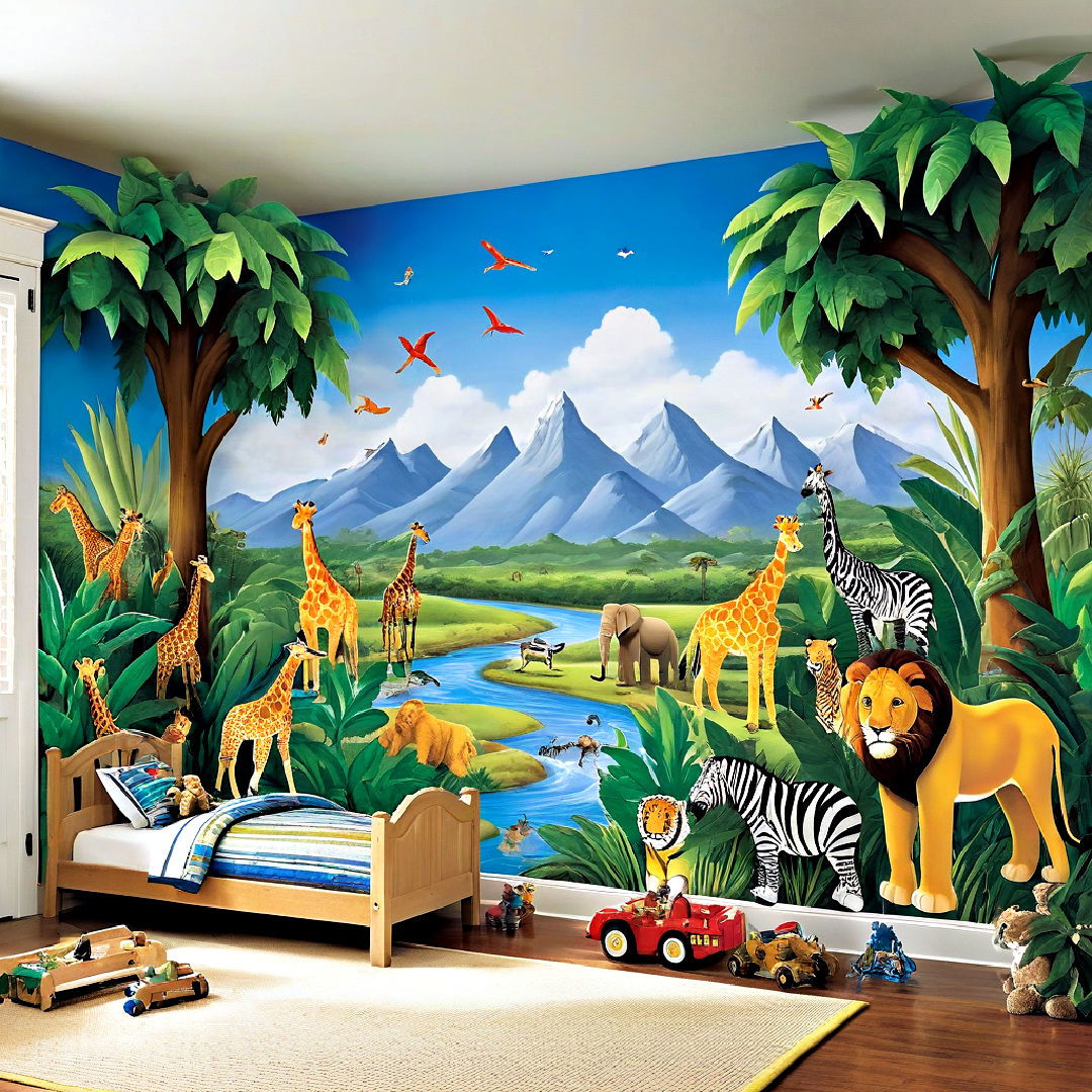 apply safari adventure mural - 25 Safari Nursery Decor Ideas
