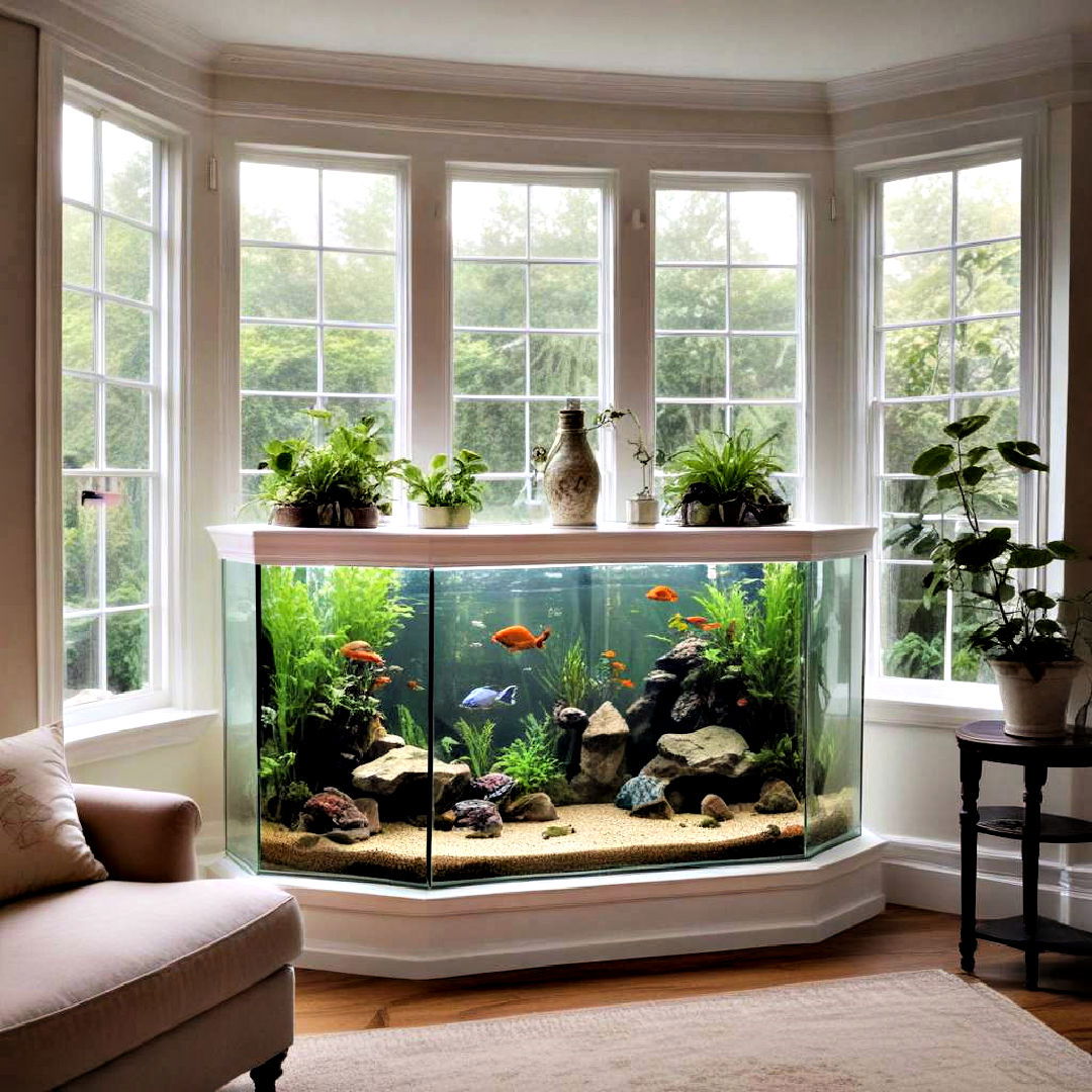 aquarium to create stunning visual effect - 40 Bay Window Ideas