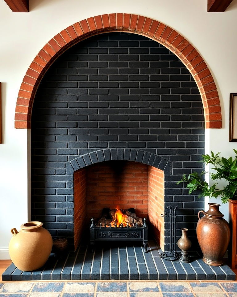 arched black brick fireplace for timeless elegance - 30 Black Brick Fireplace Ideas